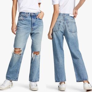 NEW Re/Done 90s Crop Low Slung Distressed Jeans Baggy Busted Knees Size 30 Denim